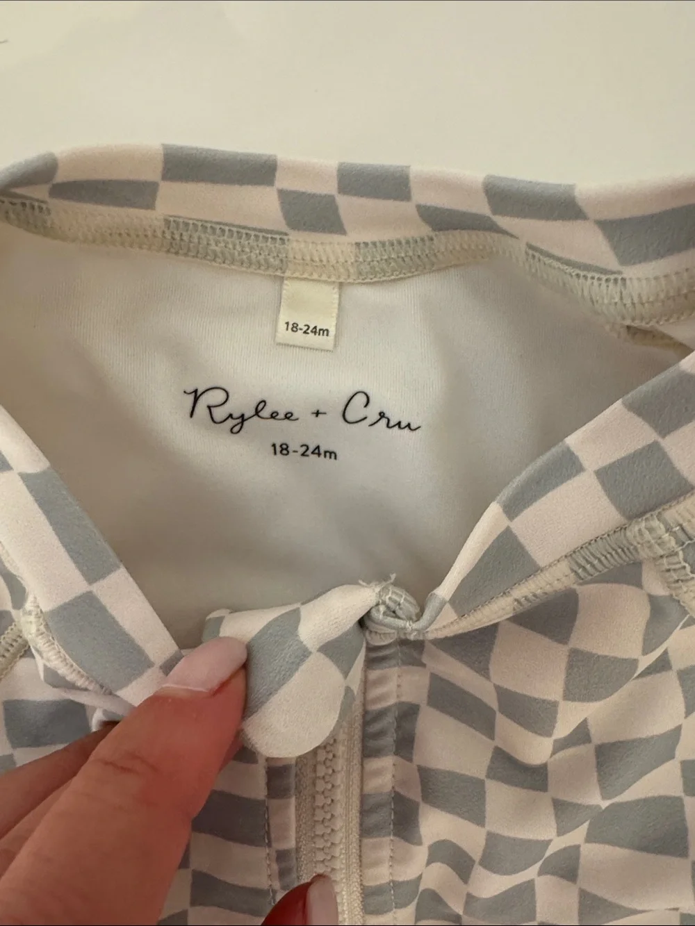 Rylee + Cru Neutral Checkerboard Zip Rash Guard